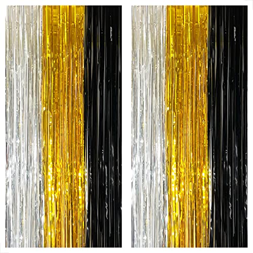KatchOn XtraLarge Silver Black and Gold Backdrop 8x32 Feet Pack of 2 Black Gold and Silver Party Decorations Graduation Decorations The Notorious One Birthday Decorations for Boys - Image 1
