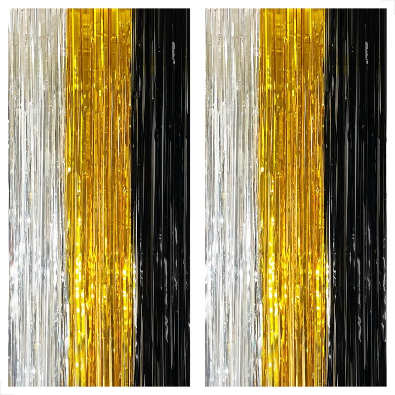 KatchOn XtraLarge Silver Black and Gold Backdrop 8x32 Feet Pack of 2 Black Gold and Silver Party Decorations Graduation Decorations The Notorious One Birthday Decorations for Boys - Image 2