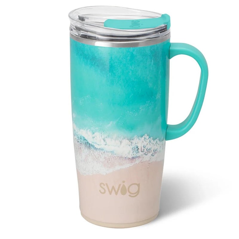 Swig Life 22oz Travel Mug Insulated Tumbler with Handle and Lid Travel Coffee Mug Cup Holder Friendly Stainless Steel 22 oz Tumbler Reusable Insulated with Lid High Tide - Image 2