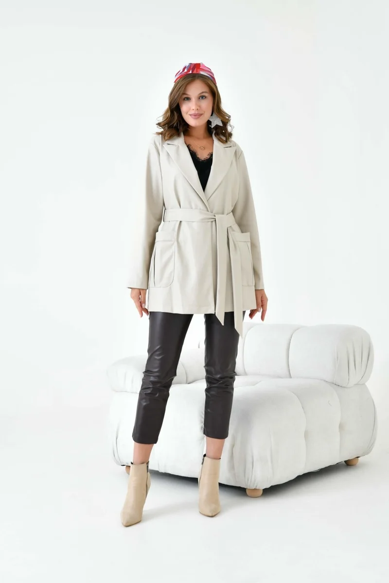 Garmi Women's Leather Jacket Beige