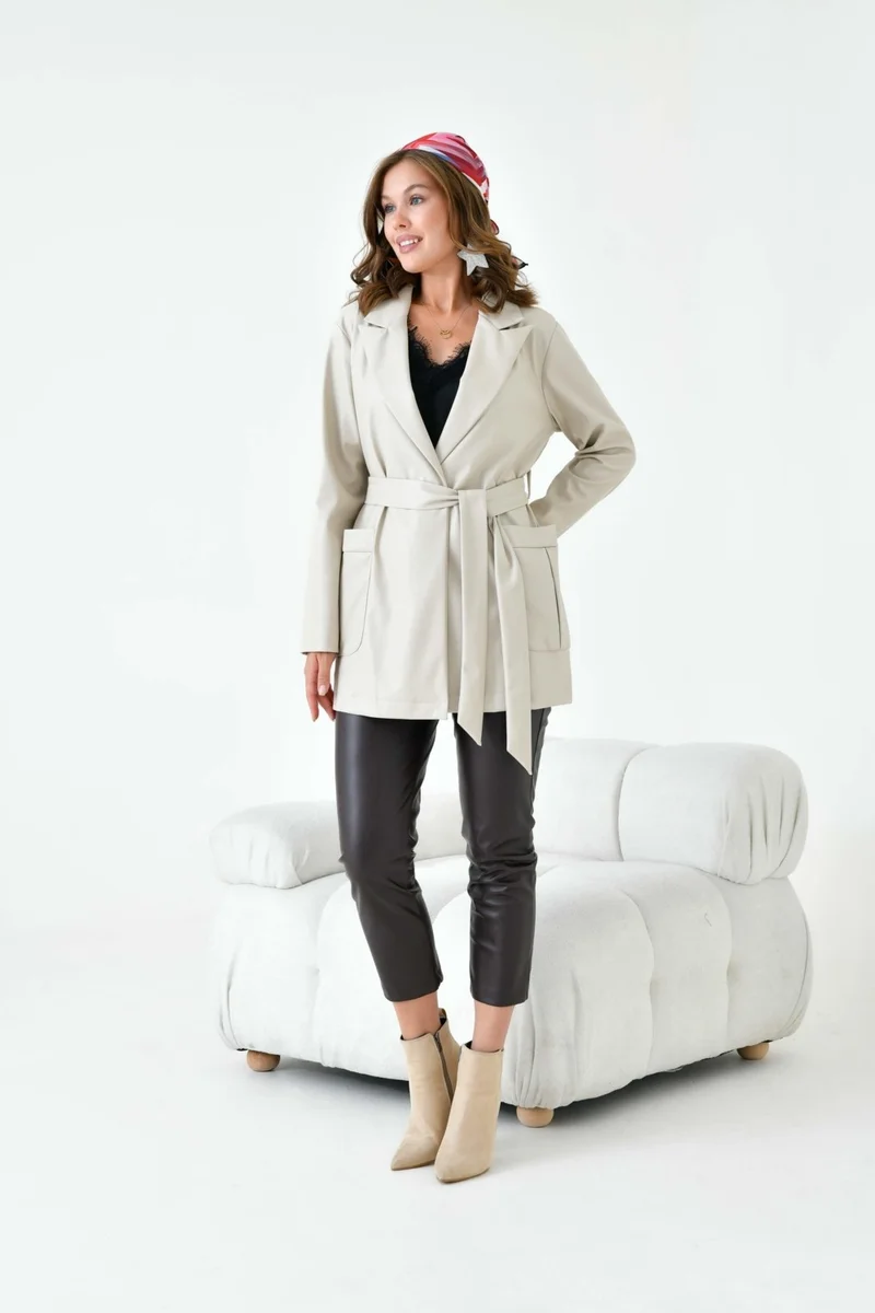 Garmi Women's Leather Jacket Beige