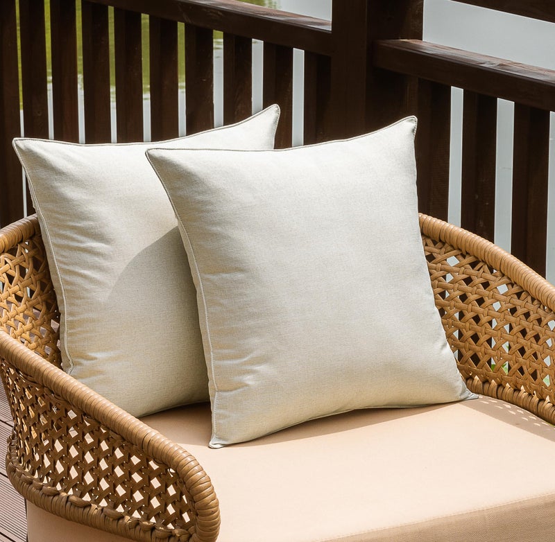 NiNi ALL Outdoor Waterproof Throw Pillow Covers Set of 2 Decorative Farmhouse Garden Pillowcase Solid Cushion Cases for Patio Tent Couch 18x18 inch Beige - Image 2
