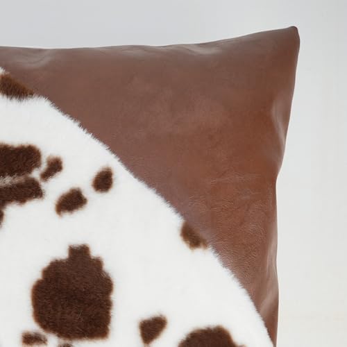 TOMWISH Faux Fur and Artificial Leather Throw Pillow Covers 18x18 Set of 2,Western Decor Christmas Decorative Modern Throw Pillows for Bedroom Living Room Sofa Car Cushion Cover(White and Brown) - Image 4