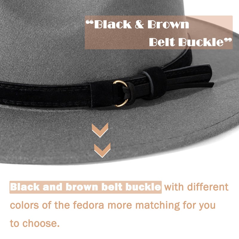 Lisianthus Men & Women Vintage Wide Brim Fedora Hat with Belt Buckle (B-Light Grey, L; Hat Circumference: 59-60cm (for Men)) - Image 2
