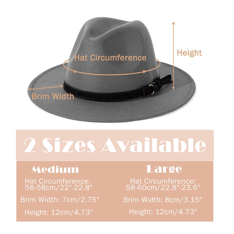 Lisianthus Men & Women Vintage Wide Brim Fedora Hat with Belt Buckle (B-Light Grey, L; Hat Circumference: 59-60cm (for Men)) - Image 3