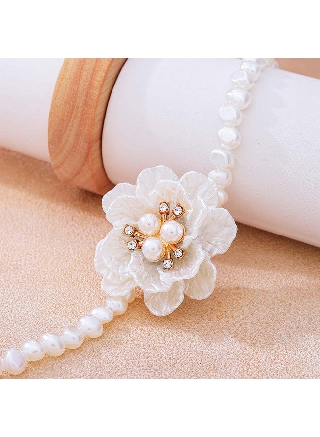 Gangel Big Flower Necklace Choker Pearl Choker Necklace White Flower Necklaces Choker Vintage Floral Choker Prom Flowers Necklace Jewelry For Women - Image 3