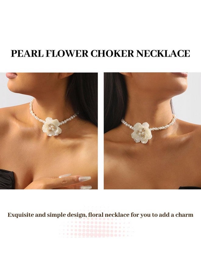 Gangel Big Flower Necklace Choker Pearl Choker Necklace White Flower Necklaces Choker Vintage Floral Choker Prom Flowers Necklace Jewelry For Women - Image 4