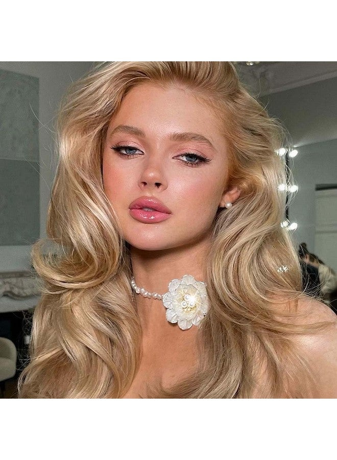 Gangel Big Flower Necklace Choker Pearl Choker Necklace White Flower Necklaces Choker Vintage Floral Choker Prom Flowers Necklace Jewelry For Women - Image 2