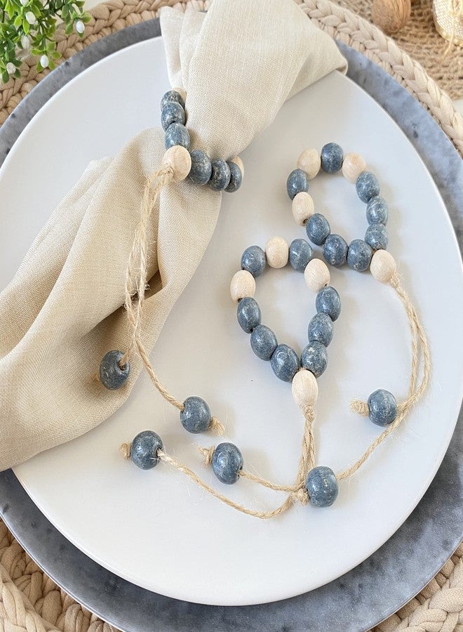 LEBEJUA Napkin Rings Set of 6 - Wood Bead Napkin Rings - Rustic Wooden Napkin Holder Ring for Table - Handmade Napkin Ring with Wooden Beads - Napkin Ring with Wood Beads - Image 1