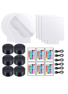 3D Night LED Light Lamp Bases Including 6 Light Display Stands 6 Clear Acrylic Sheets 6 Remote Controls 6 Charging Cables Adjustable 16 Colors 4 Modes Acrylic Lamp Base 6 Sets Round Square Style