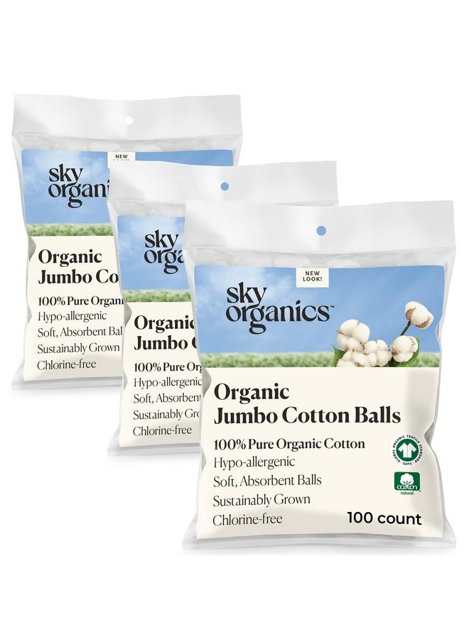 Sky Organics Organic Jumbo Cotton Balls For Sensitive Skin, 100% Pure Organic Cotton Sustainably Grown, Chlorine Free, Hypoallergenic, Ultra-Soft And Absorbant For Beauty & Personal Care, 300 Ct.  - Image 1
