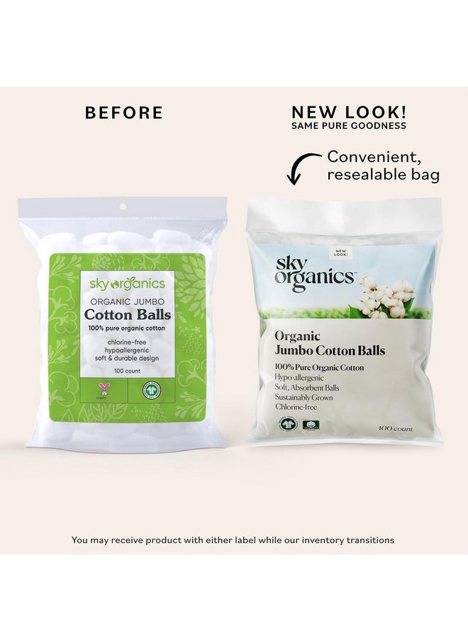 Sky Organics Organic Jumbo Cotton Balls For Sensitive Skin, 100% Pure Organic Cotton Sustainably Grown, Chlorine Free, Hypoallergenic, Ultra-Soft And Absorbant For Beauty & Personal Care, 300 Ct.  - Image 2