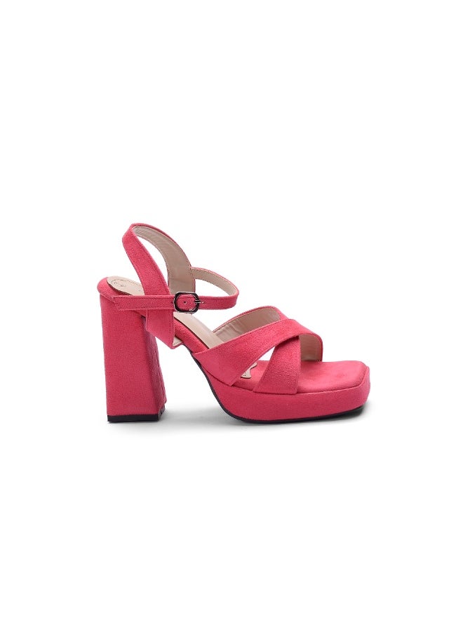 Vbranda - Heel Sandal Bold Suede Block-Heel Sandal C-61-FUCHIA - Image 1