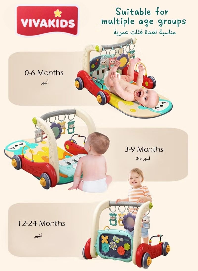 VIVAKIDS 3-in-1 Baby Walker & Play Gym – Musical Piano Playmat, Tummy Time Activity Center & Learning Stroller for Infants and Toddlers - Image 1