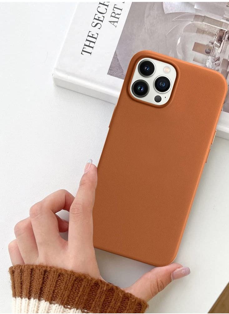 CATANES - iPhone 13 Pro Premium Leather Case with MagSafe Wireless Charging Compatible Ultra Slim Shockproof Cover Brown - Image 1