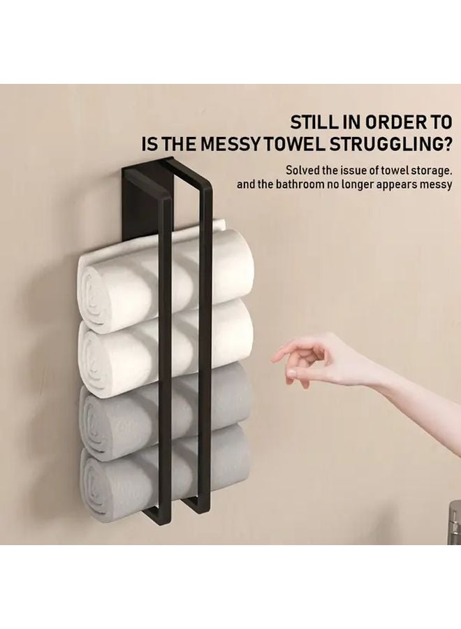 Modern Black Double Pole Wall Mount Towel Rack 1622 40H Non Drilling Space Saving - Image 2