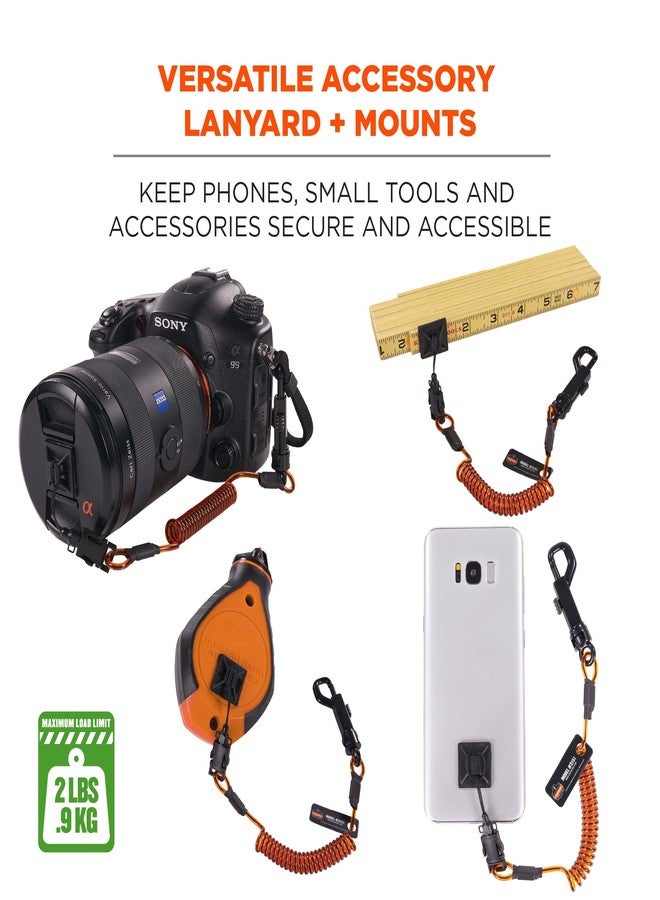 Ergodyne Squids 3151 Coiled Lanyard Tether with Swivel Hook, Detachable End, Self-Adhesive Mounts Included - Image 2