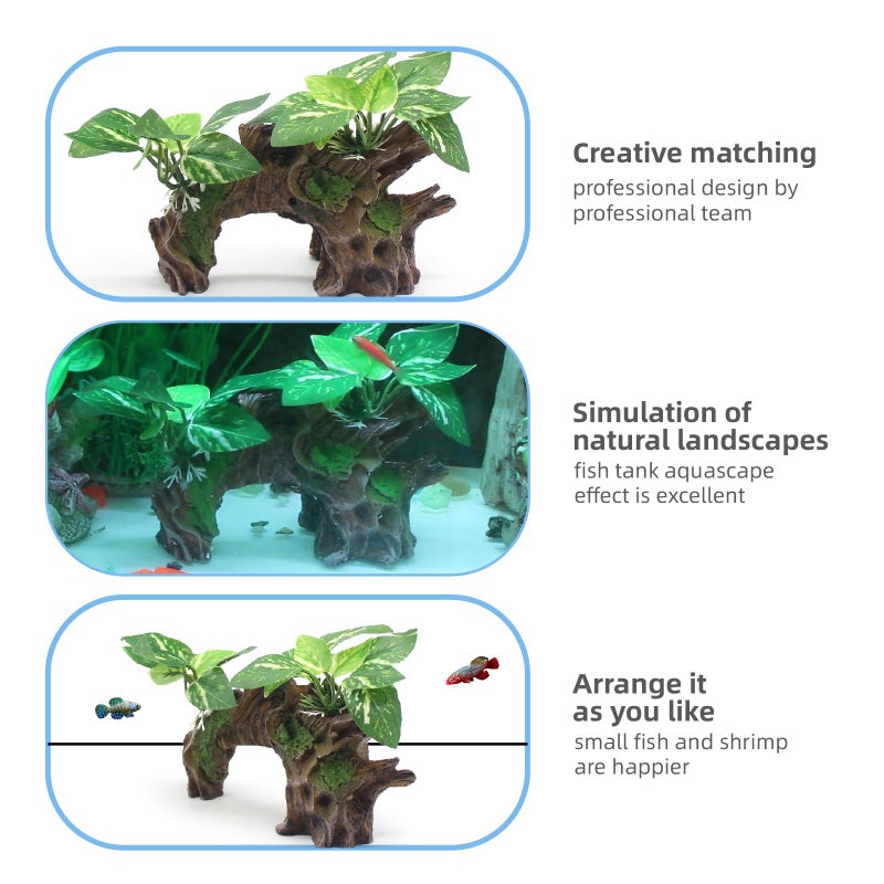 relaqcc Aquarium Decor Ornaments Artifical Driftwood Cave Fish Tank Decorations Silk Aquarium Plants for Betta Fish Tank Accessories - Image 3