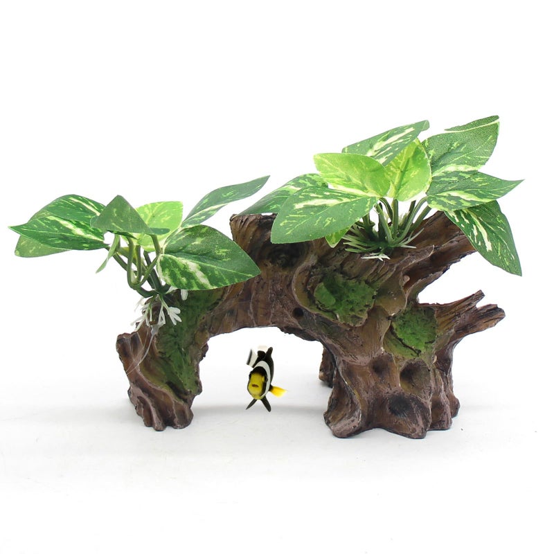 relaqcc Aquarium Decor Ornaments Artifical Driftwood Cave Fish Tank Decorations Silk Aquarium Plants for Betta Fish Tank Accessories - Image 1