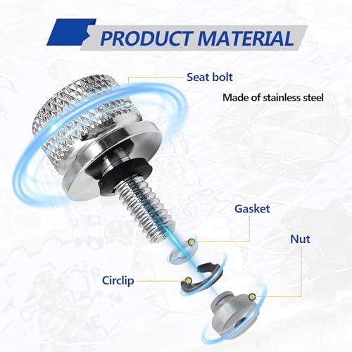 RBOKO Stainless Motorcycle Seat Bolt Kit, 1/4-20 Thread Fender Seat Nut Kit Compatible with Harley Davidson 1996-2024, Silver - Image 3