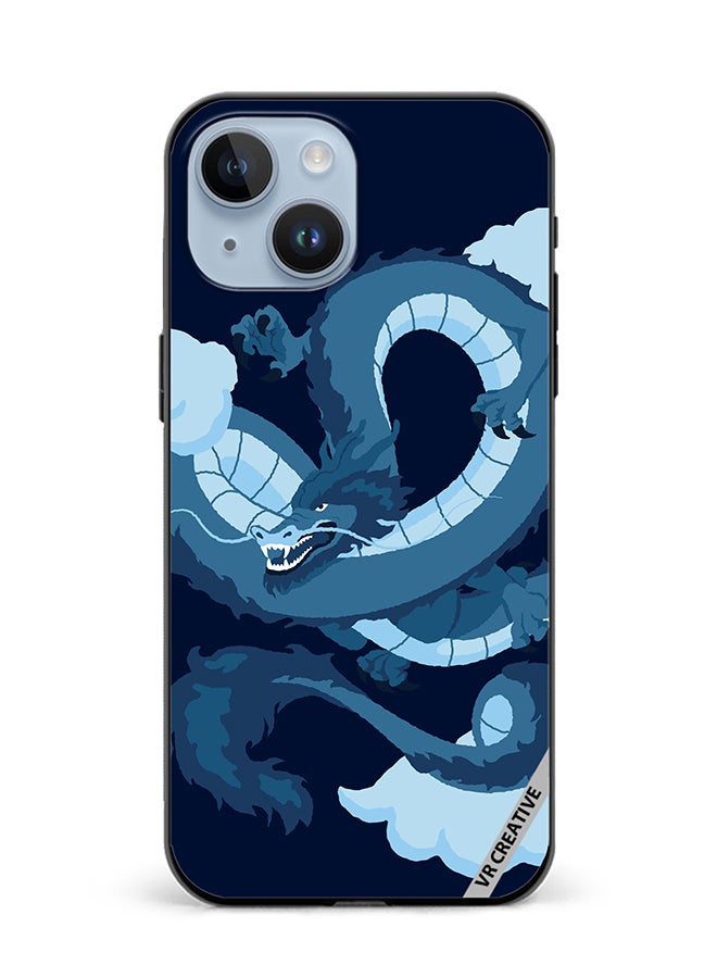 VR CREATIVE Protective Case Cover For Apple iPhone 15 Plus Chinese Blue Dragon Design Multicolour - Image 1