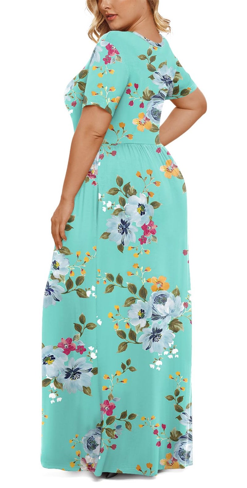 LONGYUAN Women's Plus Size Maxi Dresses for Curvy Women Summer Short Sleeve Casual 2026 Long Dress Mint Green 4XL - Image 3
