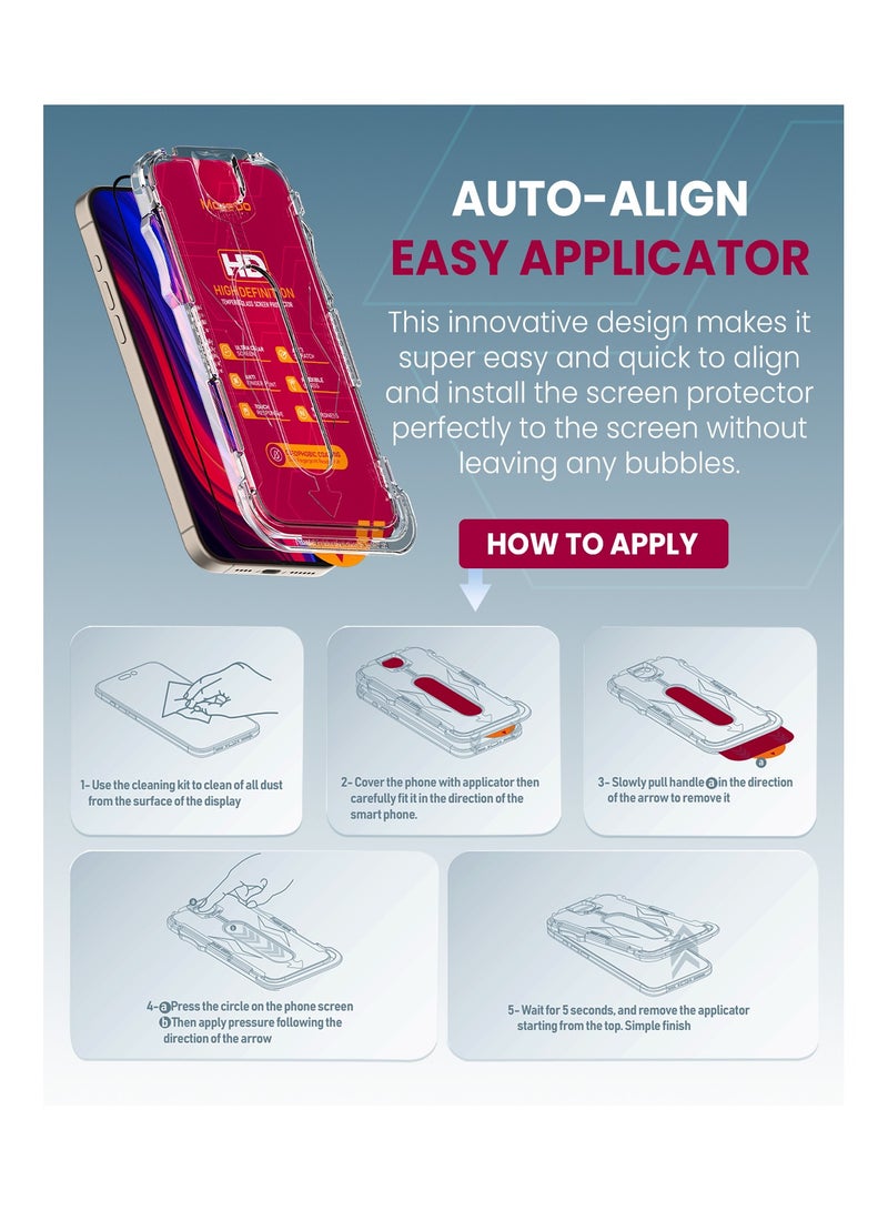 Moxedo Ultra Shield Tempered Glass Screen Protector Privacy 9H Hardness Full Coverage  Protection with Auto-Align Easy Applicator Compatible For iphone 15 Pro Max 6.7 inch - Image 3