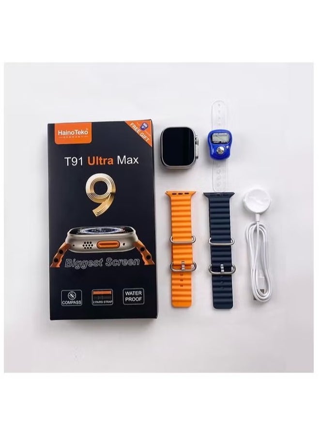 Haino Teko - T91 Ultra Max Smart Watch | Largest Screen, Compass Feature, Waterproof, Dual Straps | Ideal for Outdoor Adventures & Fitness | Free Gift Included | Compatible with iOS & Android - Image 1