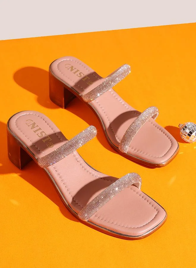 GNIST Rhinestone Embellished Block Heel Sandals by Styli