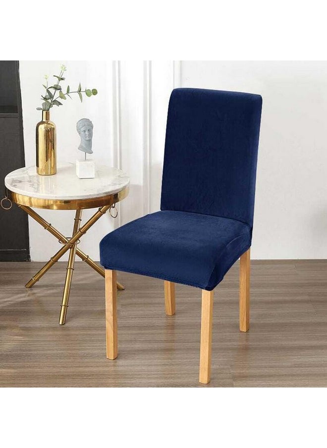 Styleys - Styleys Velvet Dining Chair Covers Stretch Chair Covers for Dining Room Chair Protector Covers Slipcover Chair Covers (Pack of 6, Navy Blue, VEMC13) - Image 1