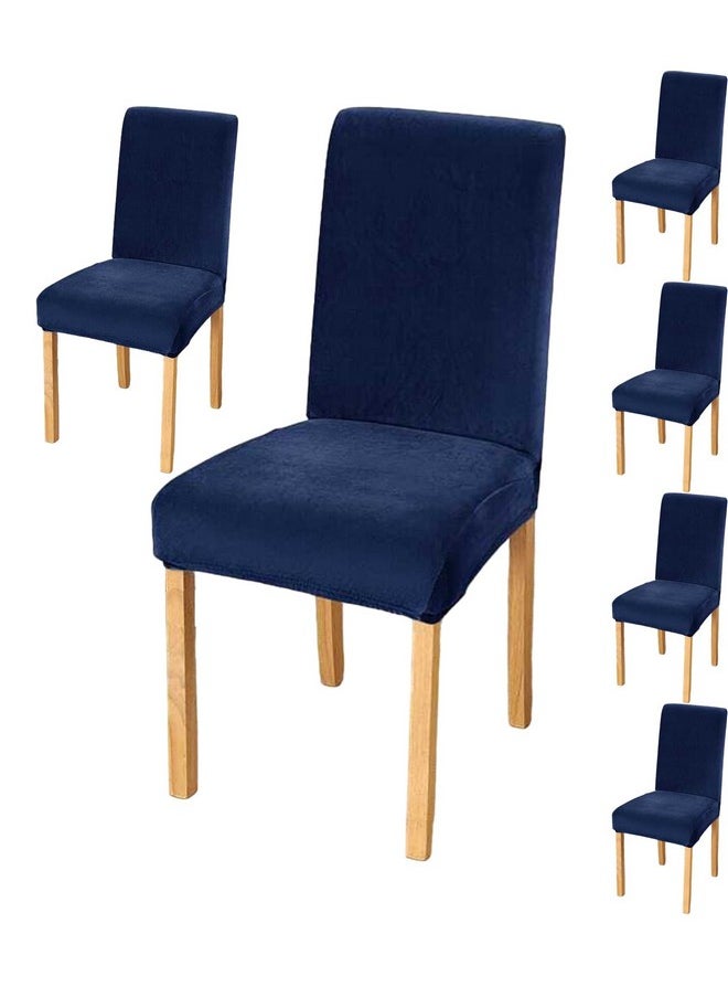 Styleys - Styleys Velvet Dining Chair Covers Stretch Chair Covers for Dining Room Chair Protector Covers Slipcover Chair Covers (Pack of 6, Navy Blue, VEMC13) - Image 1