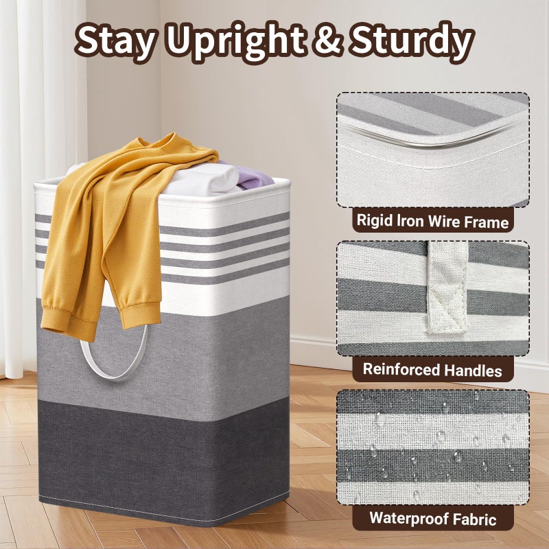WOWBOX 2 Pack Laundry Hampers Baskets, Freestanding Dirty Clothes Hampers with Reinforced Handles & Cross Stitch & Waterproof Coating, for Laundry Bedroom Bathroom, 2 x 75L - Image 3
