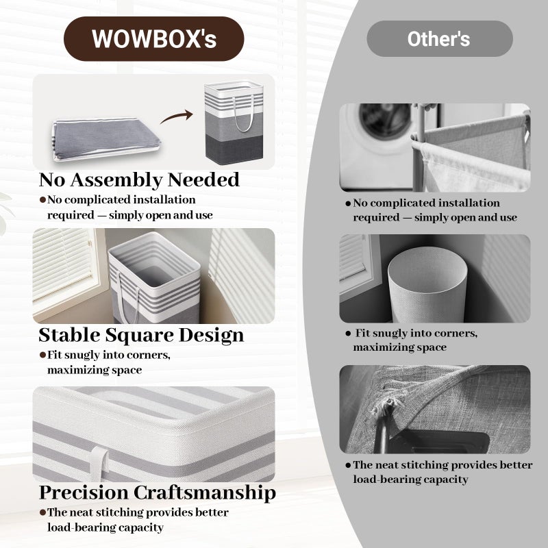 WOWBOX 2 Pack Laundry Hampers Baskets, Freestanding Dirty Clothes Hampers with Reinforced Handles & Cross Stitch & Waterproof Coating, for Laundry Bedroom Bathroom, 2 x 75L - Image 5