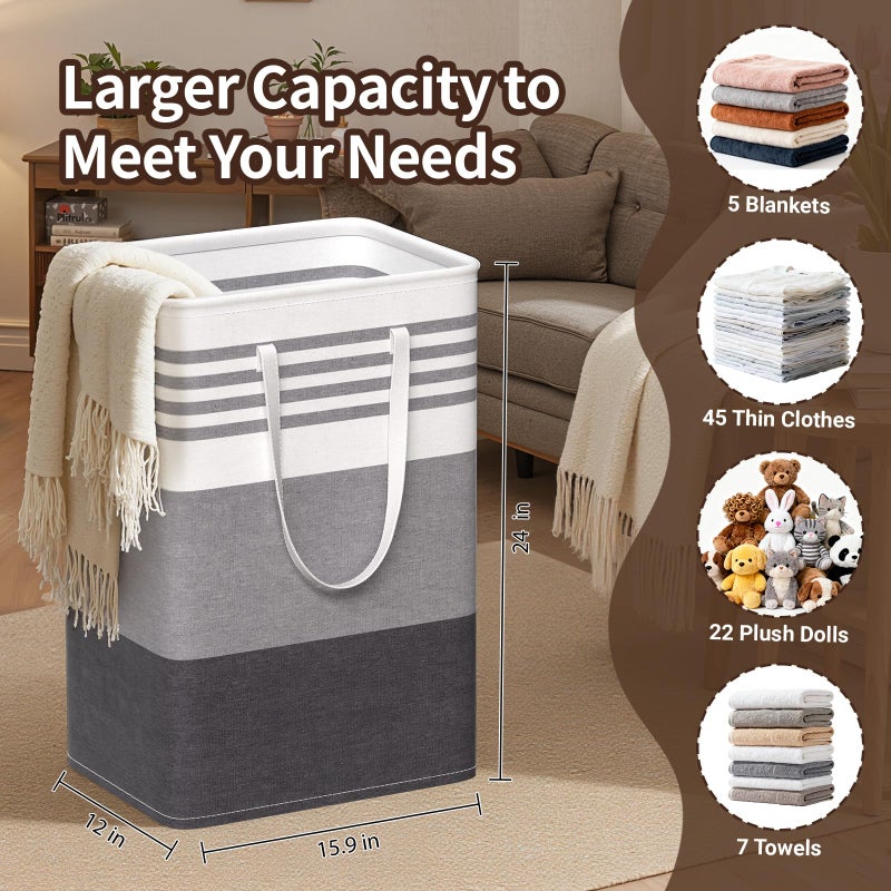 WOWBOX 2 Pack Laundry Hampers Baskets, Freestanding Dirty Clothes Hampers with Reinforced Handles & Cross Stitch & Waterproof Coating, for Laundry Bedroom Bathroom, 2 x 75L - Image 2