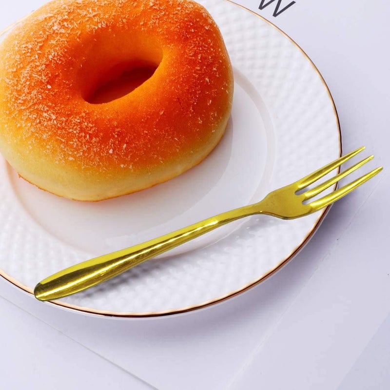 Comicfs كوميكفس 20 قطعة شوكات مقبلات صغيرة 52 بوصة من الفولاذ المقاوم للصدأ شوكات كعكة فاكهة إبداعية شوكات تذوق الحلويات ملحقات المطبخ حفلات الزفاف 20 شوكة ذهبية - Image 4