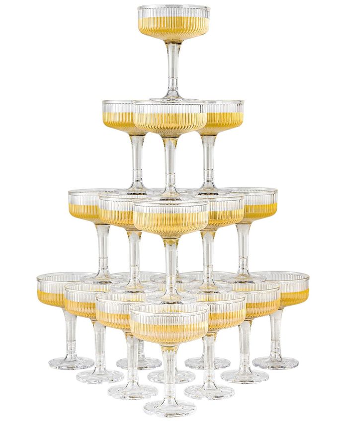 DORONAN 20 Pack Plastic Champagne Tower, 7oz Champagne Coupe Unbreakable Plastic Cocktail Glasses Acrylic Martini Glasses for Wedding Birthday Party Bar, Clear