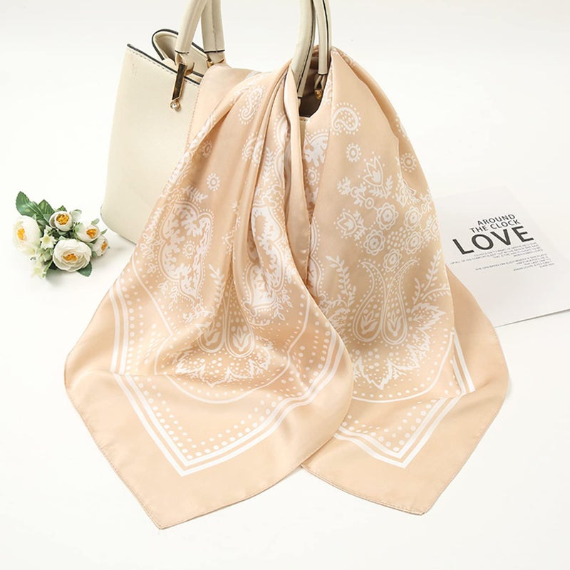 VANLINKER 3 Pcs 27.5 Inches Silk Head Scarf for Women Men Vintage Bandanas Satin Hair Scarf Silk Wrap Scarf Neckerchief Square Scarves VL9549 Caramel+Sage Green+Oatmeal - Image 5