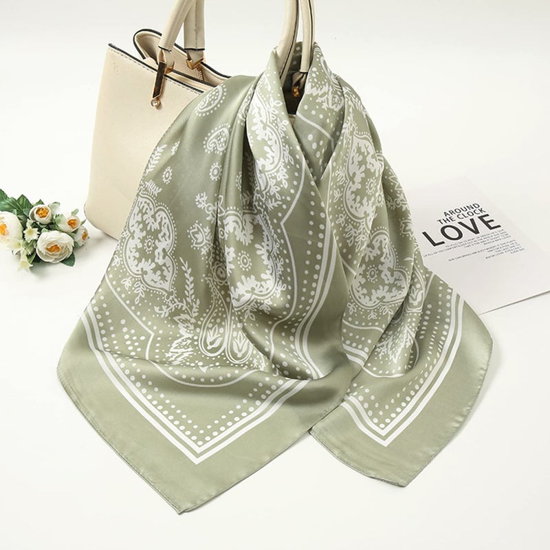 VANLINKER 3 Pcs 27.5 Inches Silk Head Scarf for Women Men Vintage Bandanas Satin Hair Scarf Silk Wrap Scarf Neckerchief Square Scarves VL9549 Caramel+Sage Green+Oatmeal - Image 4