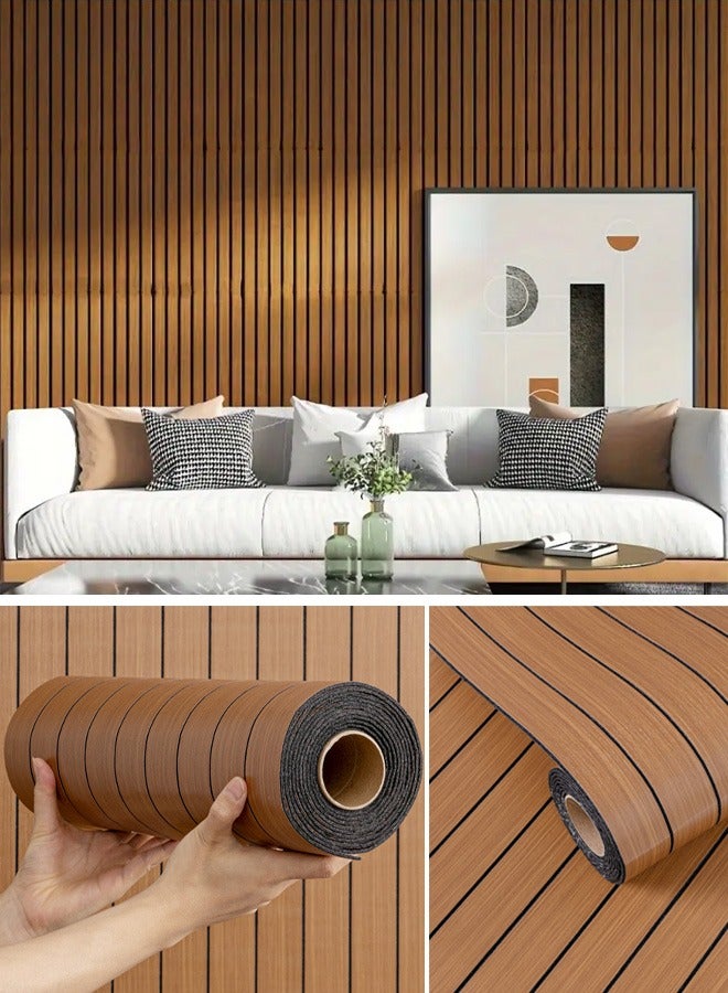 نوايوو ألواح حائط ثلاثية الأبعاد سميكة من الخشب الحبيبي - 300 سم × 40 سم، مقاومة للماء والرطوبة والصوت، ذاتية اللصق، ورق حائط لاصق لتزيين المنزل، غرفة المعيشة، غرفة النوم، خلفية التلفزيون (N53881) - Image 1