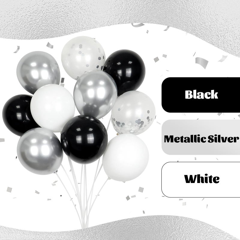 awenztech 60pcs Black and Silver Balloons 12inch, Black and White Balloons with Metallic Silver Confetti Balloons for Baby Shower Wedding Birthday Graduation Party Decorations - Image 4