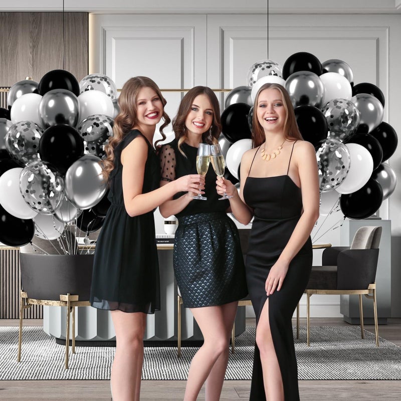 awenztech 60pcs Black and Silver Balloons 12inch, Black and White Balloons with Metallic Silver Confetti Balloons for Baby Shower Wedding Birthday Graduation Party Decorations - Image 5