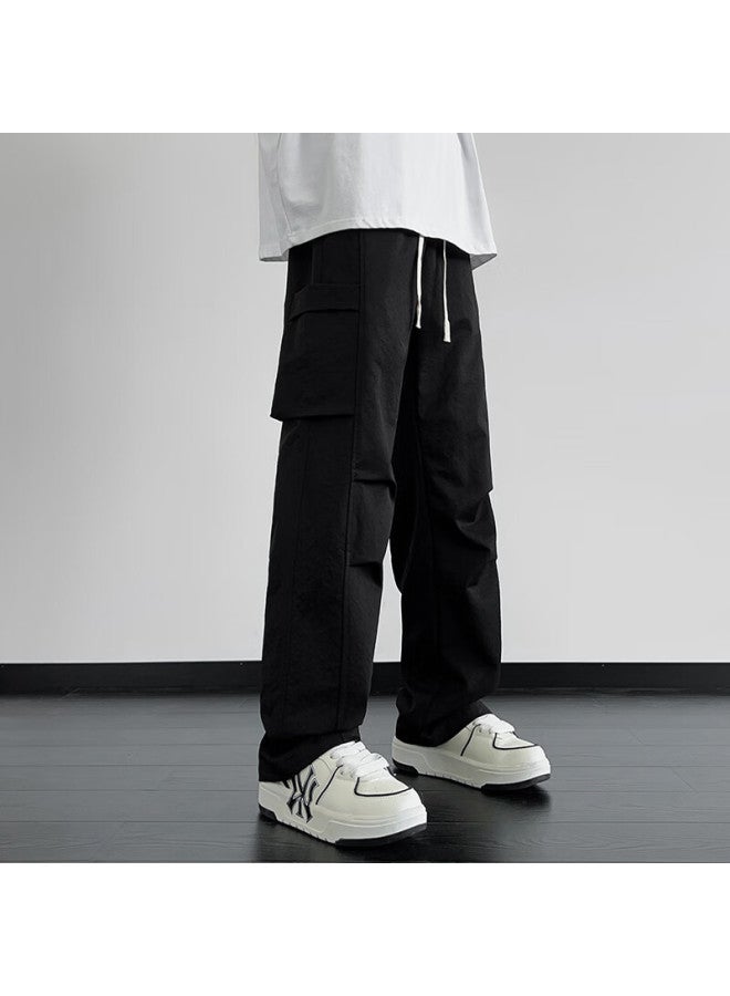 Dingfengbaoluo Men's American Casual Workwear Pants Spring Summer Trendy Wide Leg Straight Pants Functional Paratrooper Trousers Dfk73 Black 2XL - Image 5