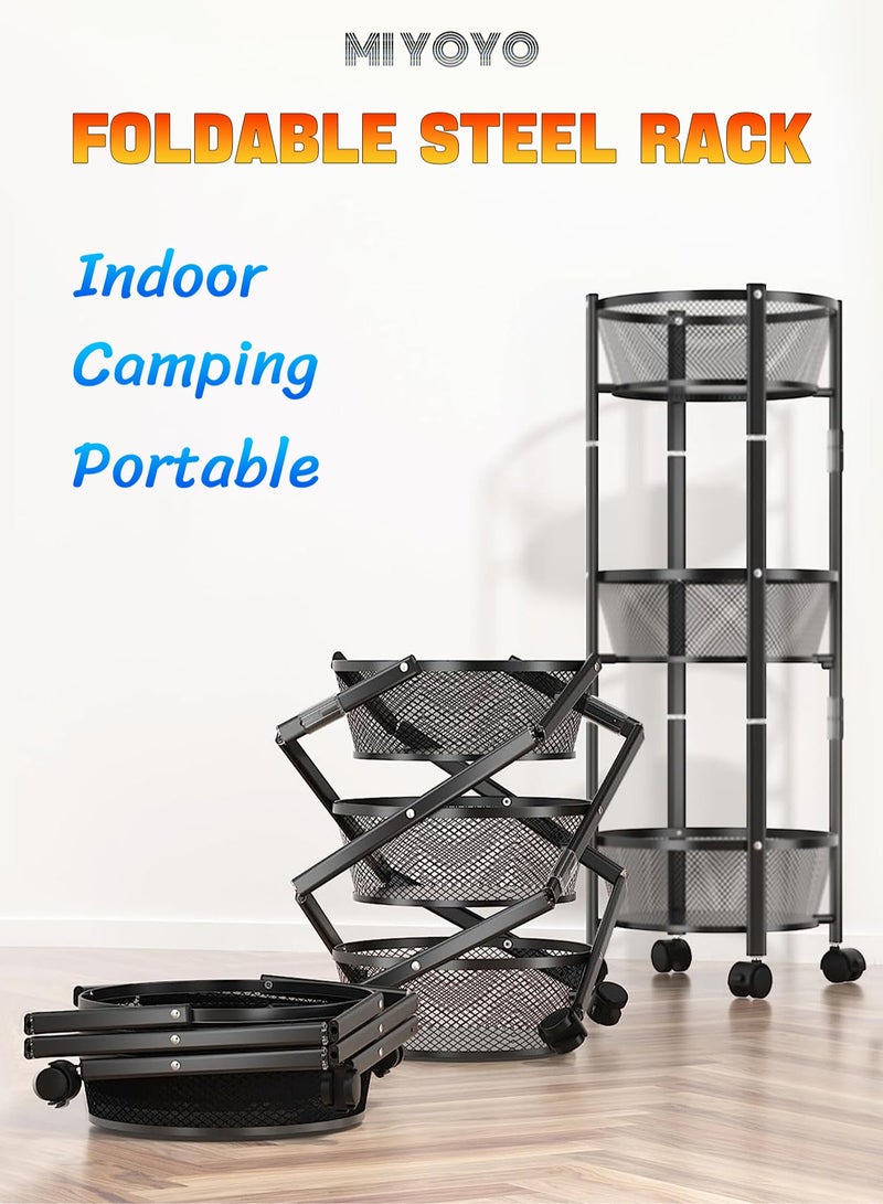 MITOYO 3-Tier Foldable Storage Cart - Kitchen Rack - Indoor and Outdoor - Steel Shelf - Image 1