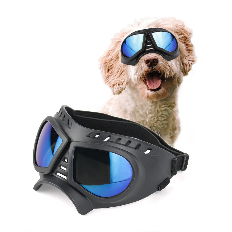 PETLESO Dog Goggles Medium Breed, Dog Sunglasses for Medium Dog Puppy Sunglasses UV Protection for Dog Driving Hiking, Blue Lens - Image 1