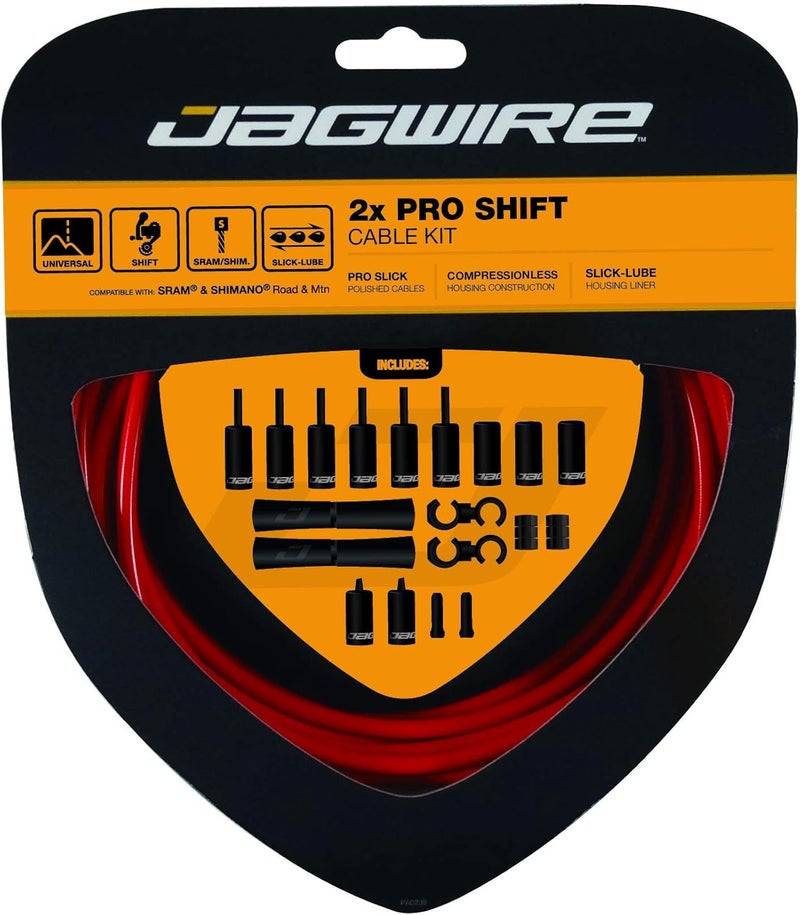 Jagwire مجموعة كابلات التحويل برو من جاجواير - عالمية 2X للدراجات على الطرق، الجبلية، والحصى - أحمر - Image 1