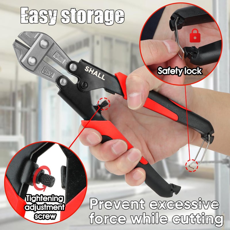 SHALL 3-Piece Bolt Cutters, 14" Heavy Duty Bolt Cutter, 8" Mini Bolt Cutter, 8" Wire Rope Cutter, Ergonomic Handle, More Efficient Leverage for Cutting Locks, Chains, Iron Wire, Carrying Case Included - Image 5
