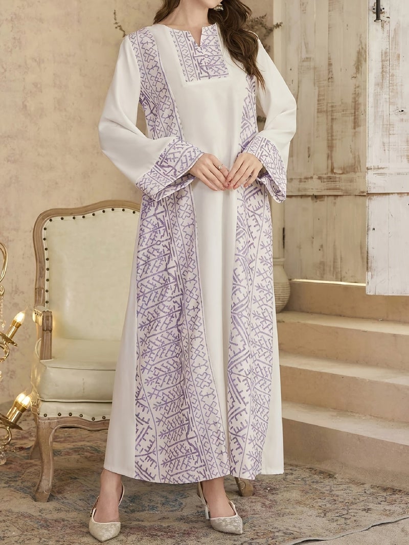Elegant Women's Printed Contrast-Color Arabic Turkish Robe, Muslim Apparel, Conservative Style - Image 5