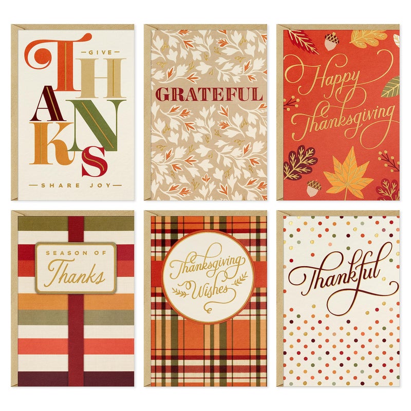 Hallmark Bulk Thanksgiving Cards Assortment 72 Cards with Envelopes Stripes Leaves Plaid