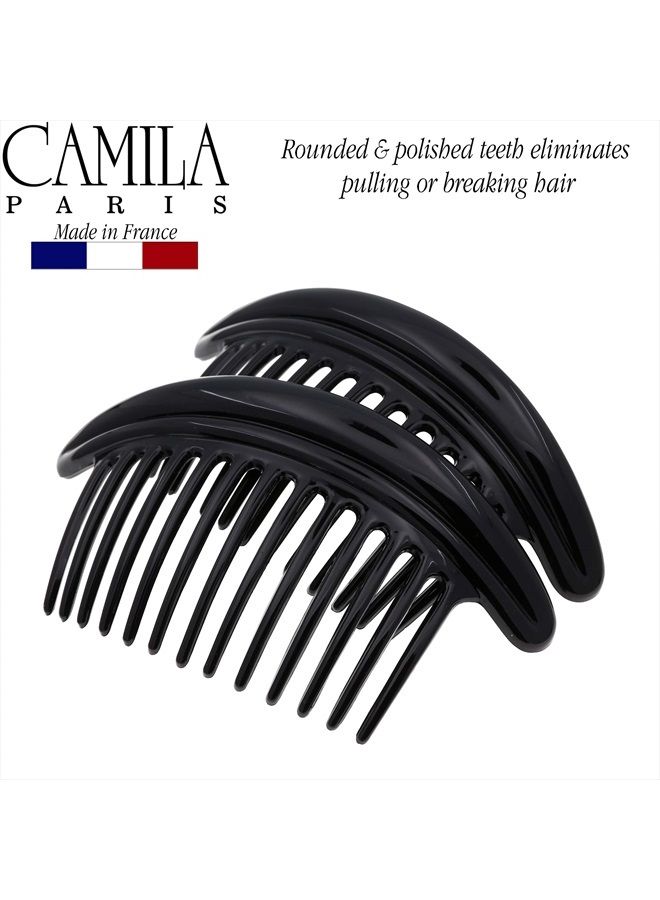 CAMILA Paris MP978/2 French Hair Side Combs, Black Curved Interlocking Combs French Twist Hair Combs, Strong Hold Hair Clips for Women Bun Chignon, Up-Do Styling Girls Hair Accessories Made in France - Image 3