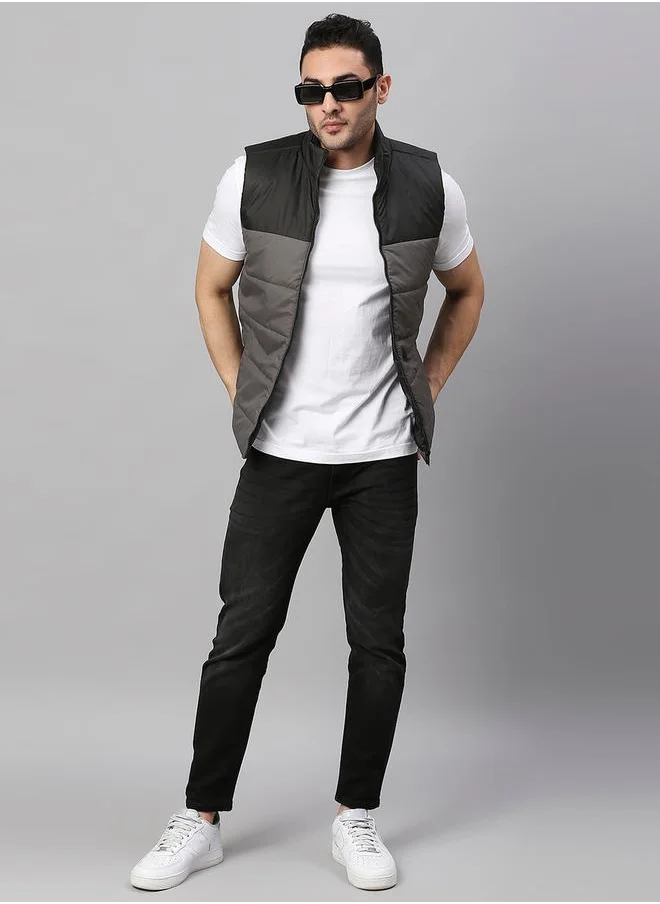 Dennis Lingo Mock Neck Regular Fit Color Block Gilet Jacket by Styli